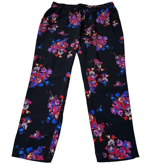 Cold Water wide leg pants floral black elastic waist pull on trousers SZ XL (16) - Picture 2 of 9